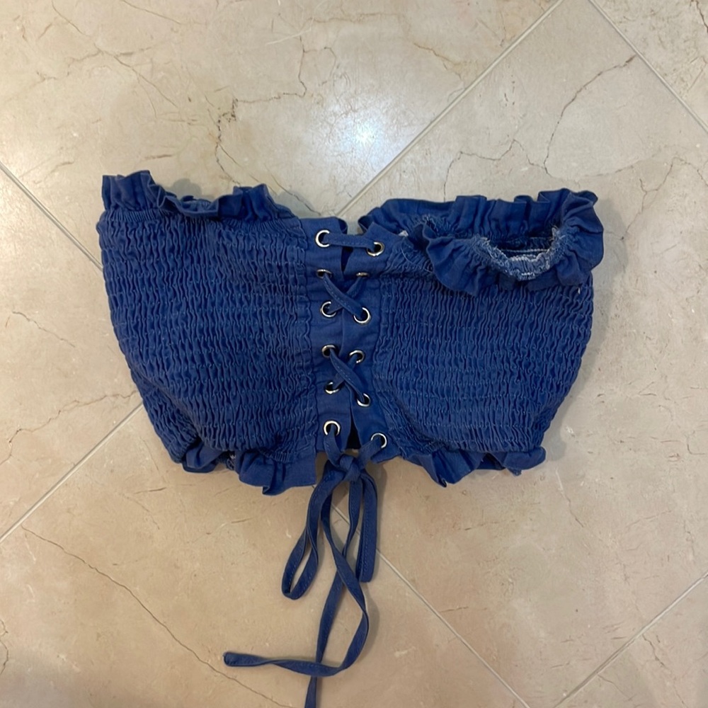 Bacio blue lace up tube top